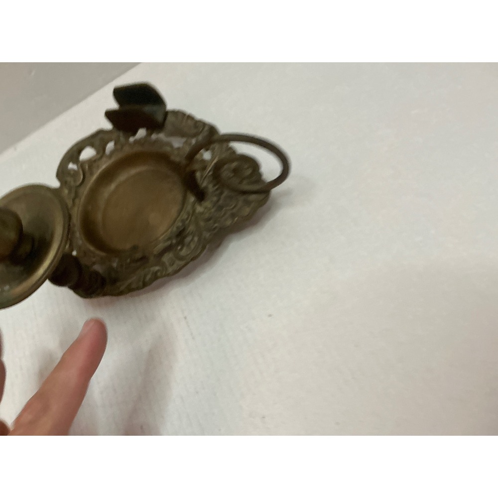 Vintage Brass Chamberstick Candle Holder Ornate Scroll Filigree Gold - Picture 7 of 15
